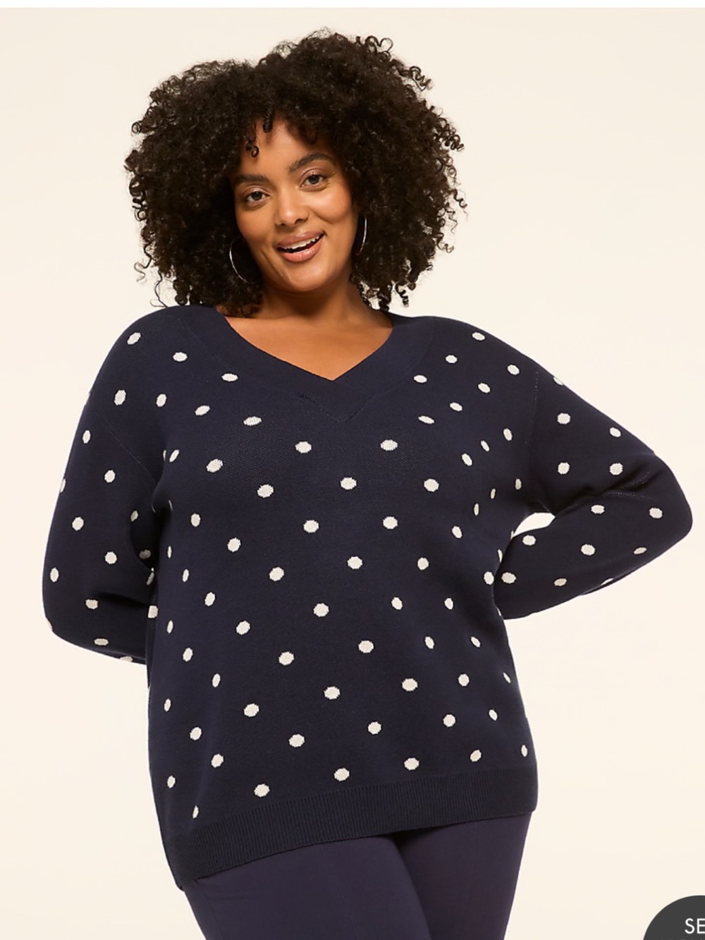 New! Lane Bryant 100% Cotton V-Neck Pullover Navy White Polka Dot Sweater 18/20